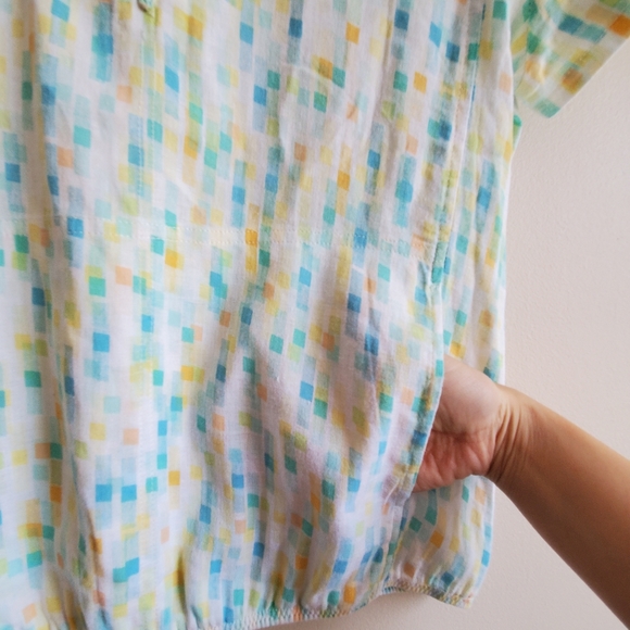 Vintage mint blue yellow short sleeve top half zip, small - Picture 4 of 7